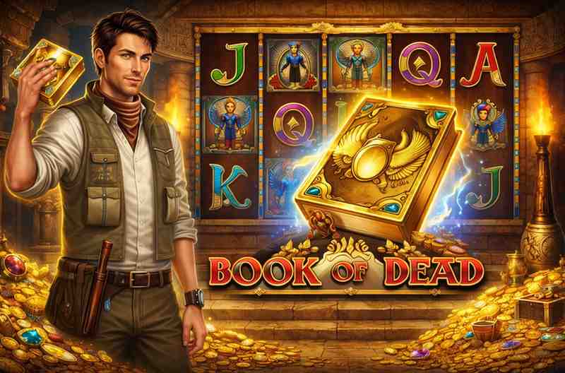 Book of Dead slot egípcio no 58BB cassino com símbolo do livro dourado